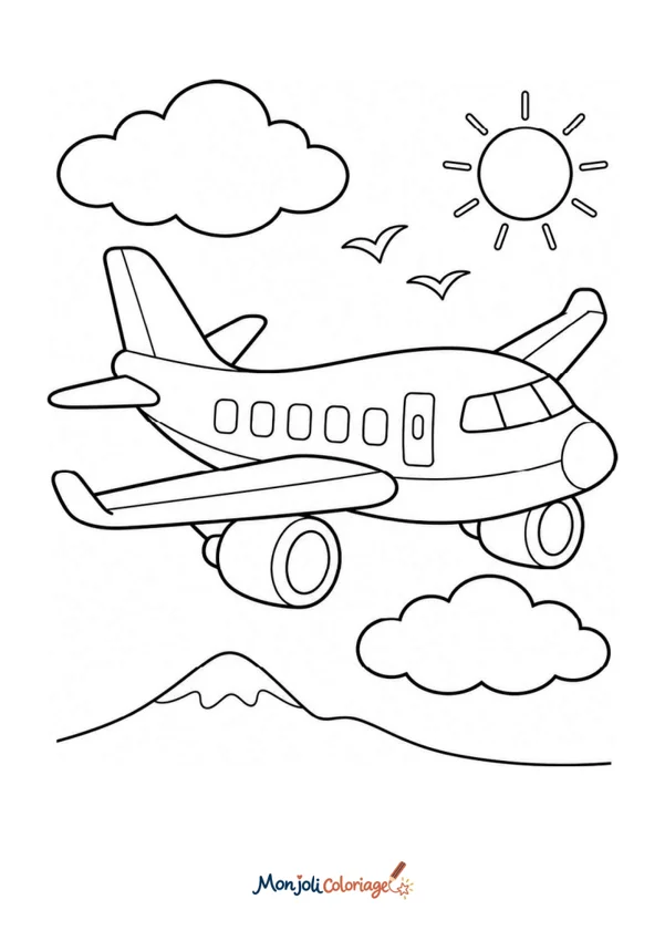 Coloriage à imprimer : Avion dans le ciel