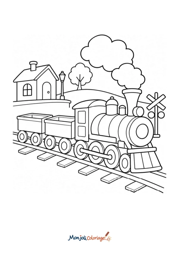 Coloriage à imprimer : Train et gare